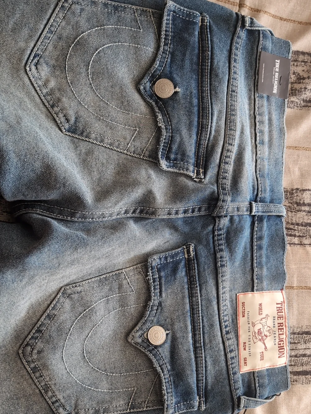 True Religion Men's Light Blue Relaxed Jeans with Back Pocket Flap